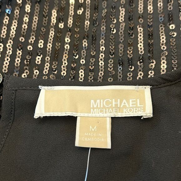 Michael Michael Kors black sequined short sleeve blouse Size M New - Picture 6 of 11